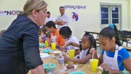 Chef Ana Sortun teaches students how to make tea.